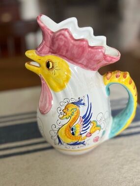 Williams Sonoma Rooster Pitcher Deruta Pottery Ceramic Hand Painted Italy 8.5"